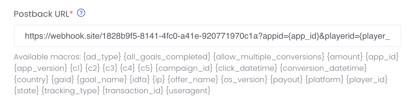 Postback URL input